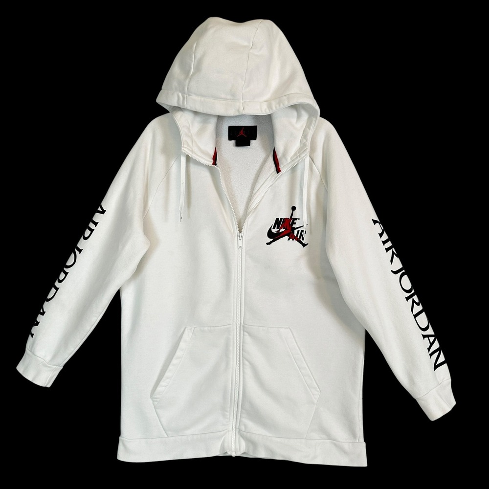 Nike Air Jordan Mens Full Zip Hoodie Large Jumpman Fleece White CK2223 White